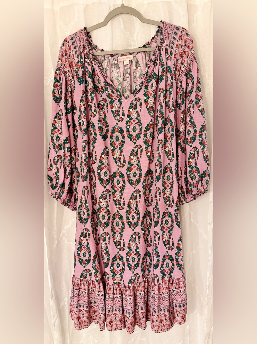 Knox Rose 3X Pink Boho Floral Tie Waist Peasant Dress Plus Size - Picture 5 of 12